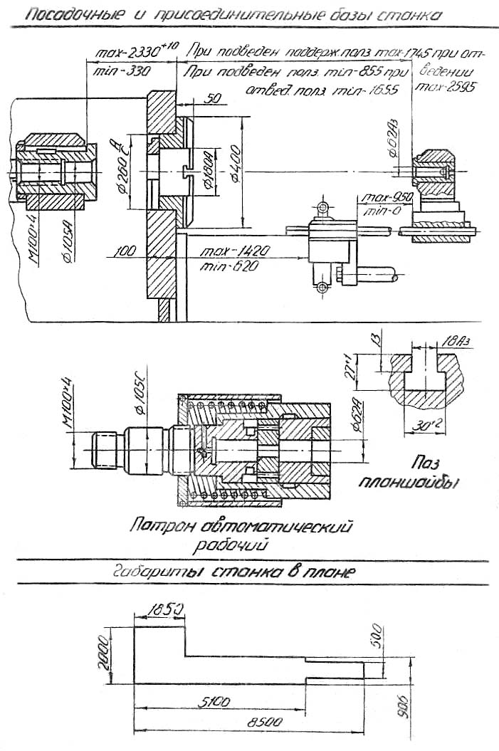 Посадочные і присоединительные базы протяжного верстата 7А540